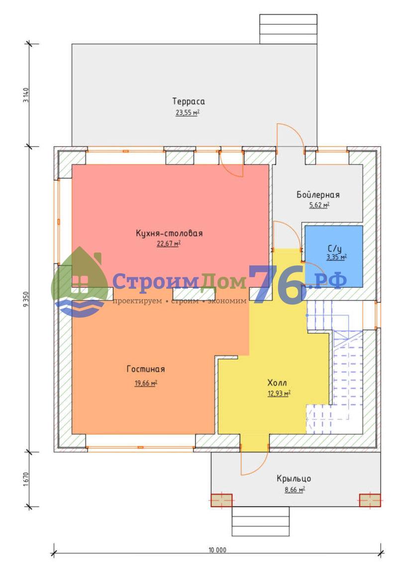 Проект двухэтажного дома СД-99 в Ярославле - план первого этажа